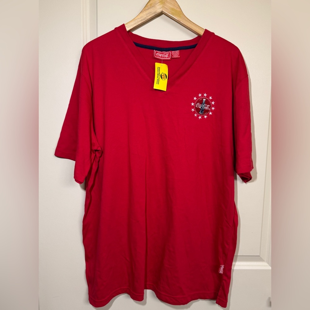 Coca-Cola Red Embroidered V-Neck Tee — Women’s Plus 18W/20W — NWT